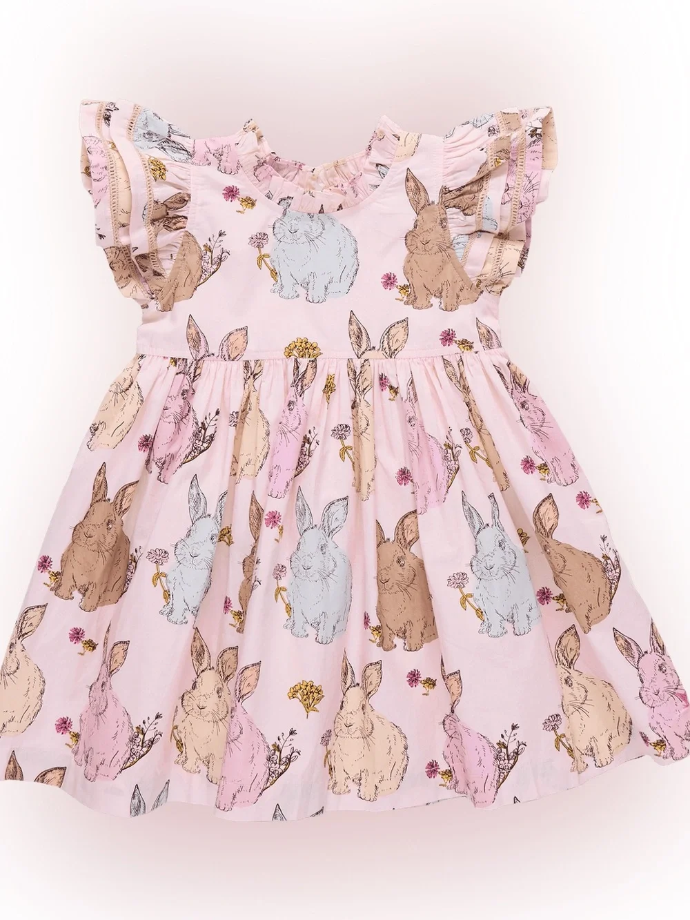 PINK CHICKEN girls' jennifer double ruffle dress in vintage bunnies SIZE:8